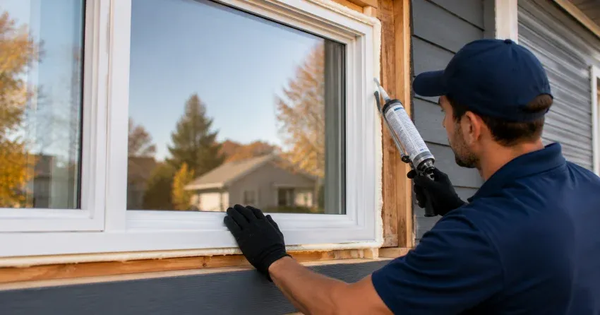 technician installing a new vinyl window in Bradford