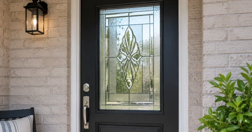 technician replacing a cracked decorative glass panel in Bradford