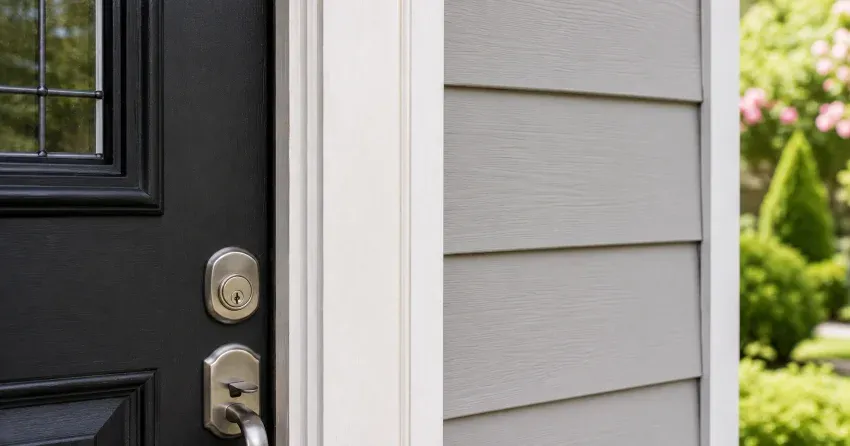 technician inspecting door jamb behind cracked casing in Green Valley, Bradford home