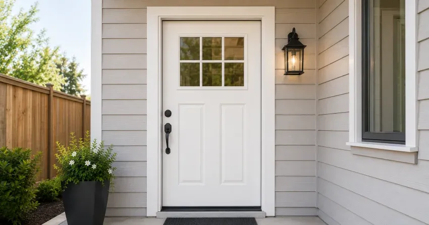 technician installing exterior door frame in Bradford