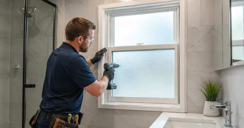 frosted glass installation bathroom window in Bradford