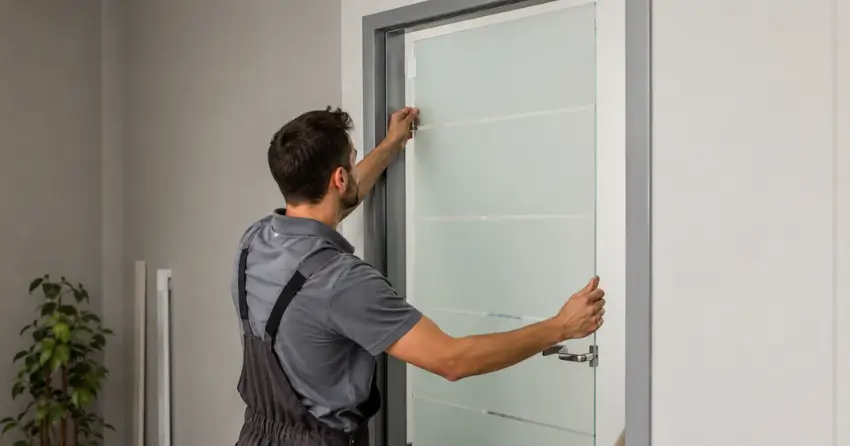 frosted glass interior door panel installation in Dunkerron, Bradford