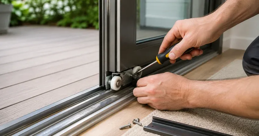 sliding door fix Deerhurst, Bradford technician diagnosing track issue