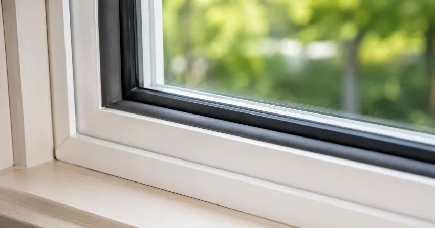 technician inspecting window weatherstripping for drafty window repair Bradford