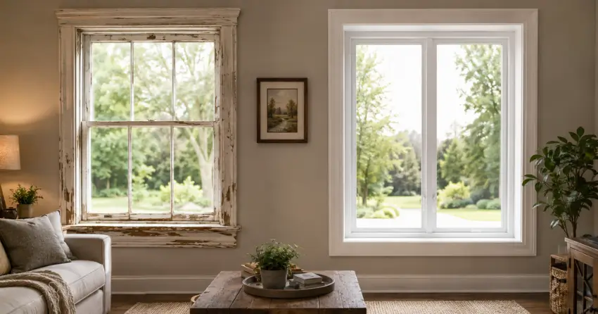 side by side comparison of old and new window in Bradford