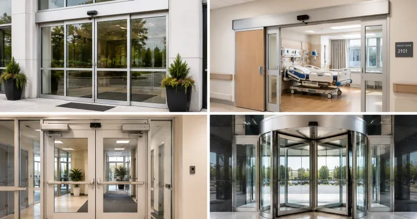 automatic door services technician completing system diagnostic in Bradford