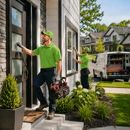Trained crews completing door and window installations across a wide local service area