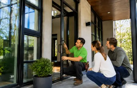 Modern home exterior with floor-to-ceiling windows by Windows & Doors Bradford